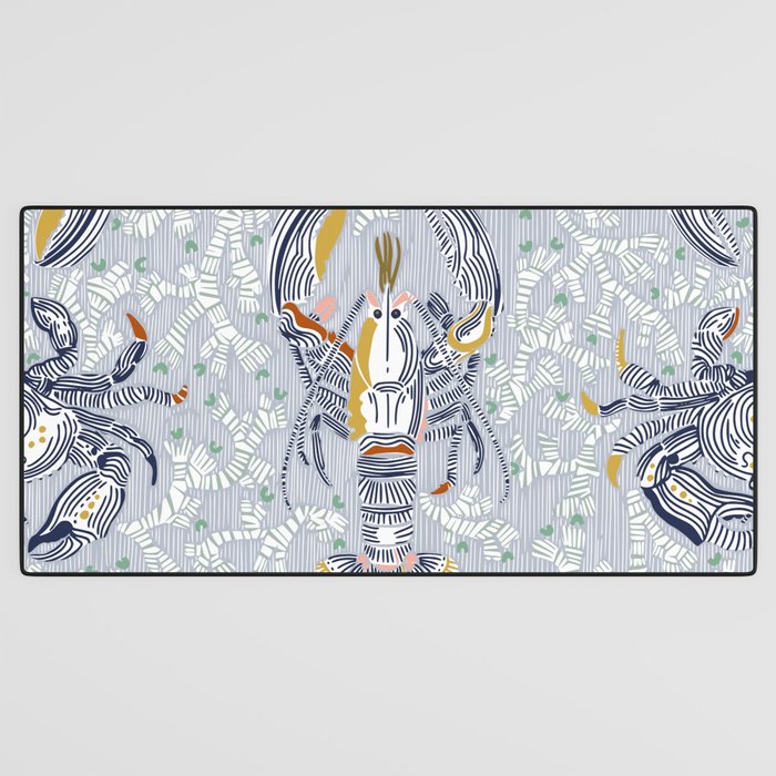 Lobster and crab coastal nostalgia grey Desk Mat Gallery Image 3