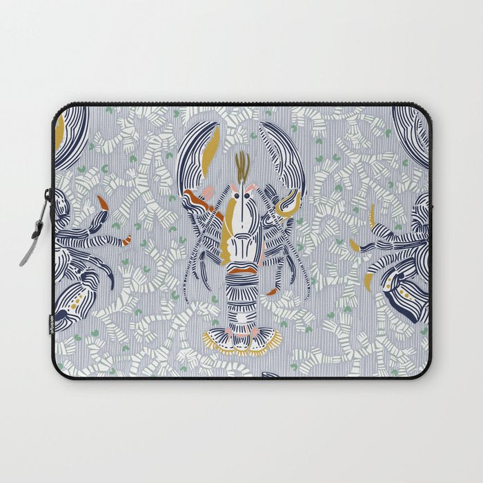 Lobster and crab coastal nostalgia grey Laptop Sleeve Gallery Image 1