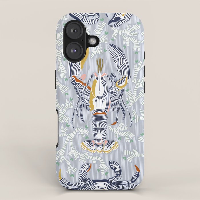Lobster and crab coastal nostalgia grey iPhone Case Gallery Image 1