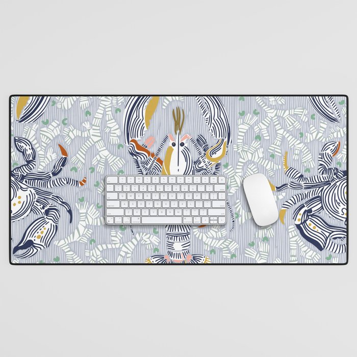 Lobster and crab coastal nostalgia grey Desk Mat Gallery Image 1