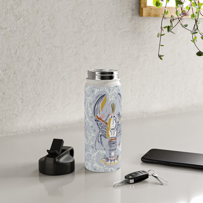 Lobster and crab coastal nostalgia grey Water Bottle Gallery Image 4