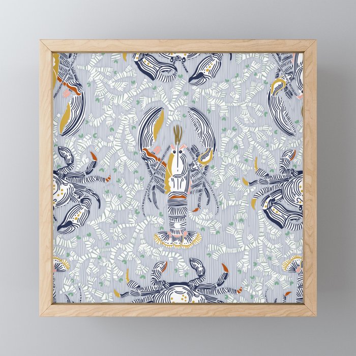 Lobster and crab coastal nostalgia grey Mini Art Print Gallery Image 1