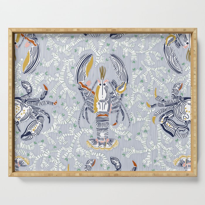 Lobster and crab coastal nostalgia grey Serving Tray Gallery Image 1