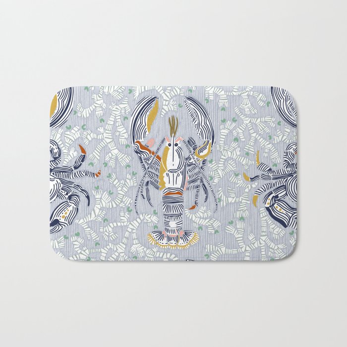 Lobster and crab coastal nostalgia grey Bath Mat Gallery Image 1