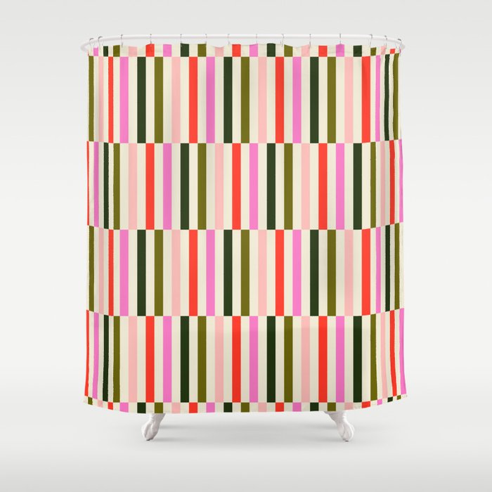 Holly Jolly Stripes Shower Curtain Gallery Image 1