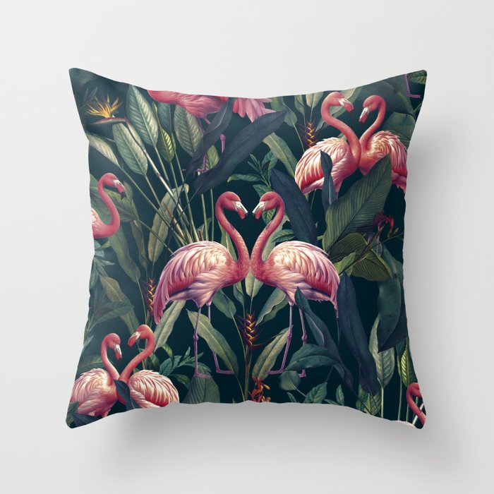 Tropical Flamingos Throw Pillow Gallery Image 1