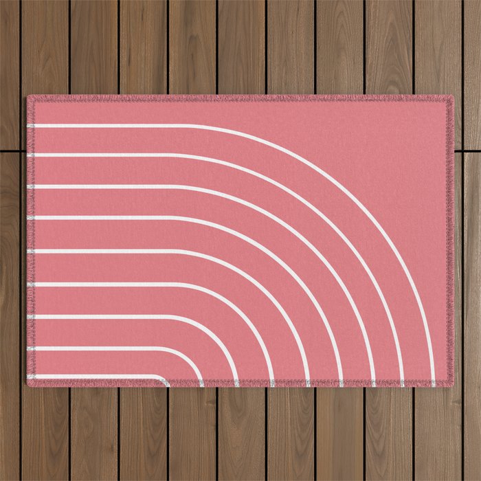 Minimal Arch XXIX Coral Pink Modern Geometric Lines Outdoor Rug Gallery Image 1