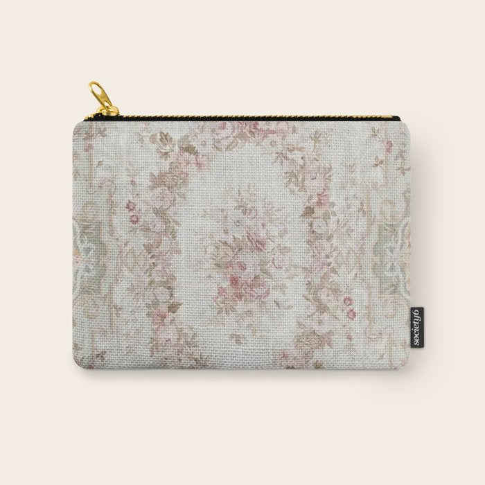 Antique French Aubusson Rose Sage Floral Carry All Pouch Gallery Image 1