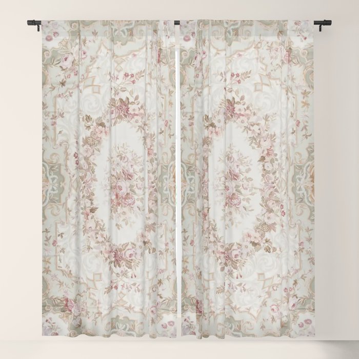 Antique French Aubusson Rose Sage Floral Window Curtain Gallery Image 5