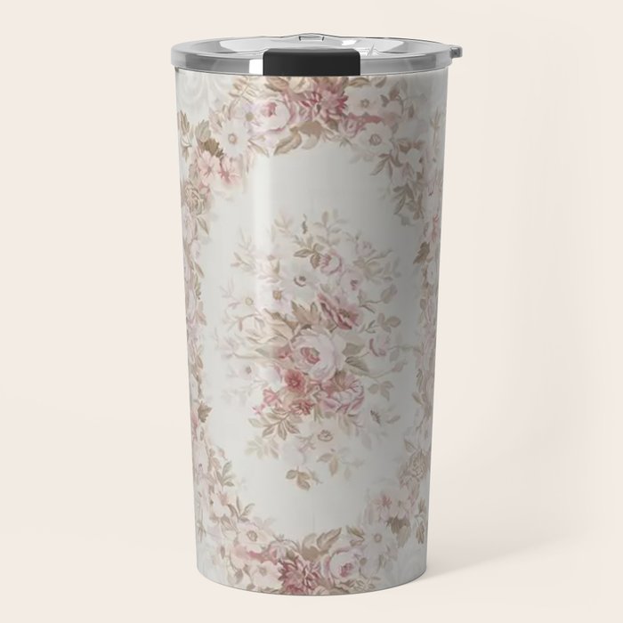 Antique French Aubusson Rose Sage Floral Travel Mug Gallery Image 1