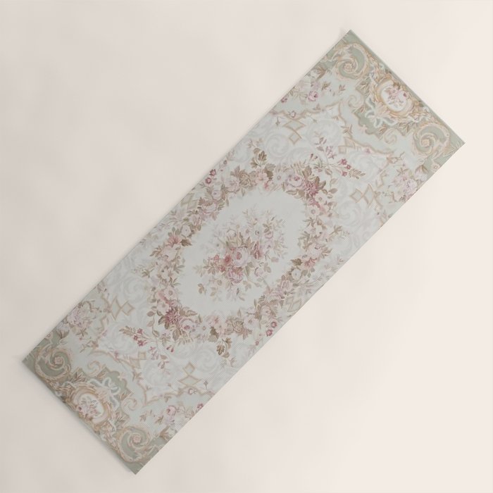 Antique French Aubusson Rose Sage Floral Yoga Mat Gallery Image 1