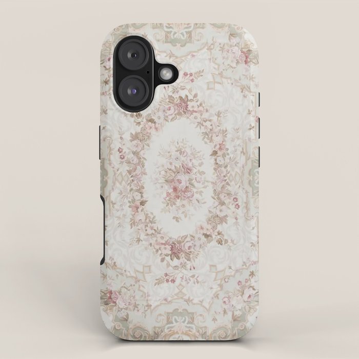 Antique French Aubusson Rose Sage Floral iPhone Case Gallery Image 1