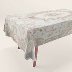 Antique French Aubusson Rose Sage Floral Tablecloth Gallery Image 1