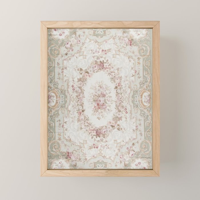 Antique French Aubusson Rose Sage Floral Mini Art Print Gallery Image 1