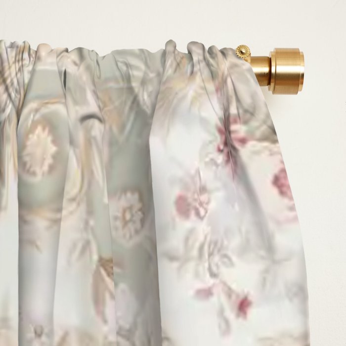 Antique French Aubusson Rose Sage Floral Window Curtain Gallery Image 2