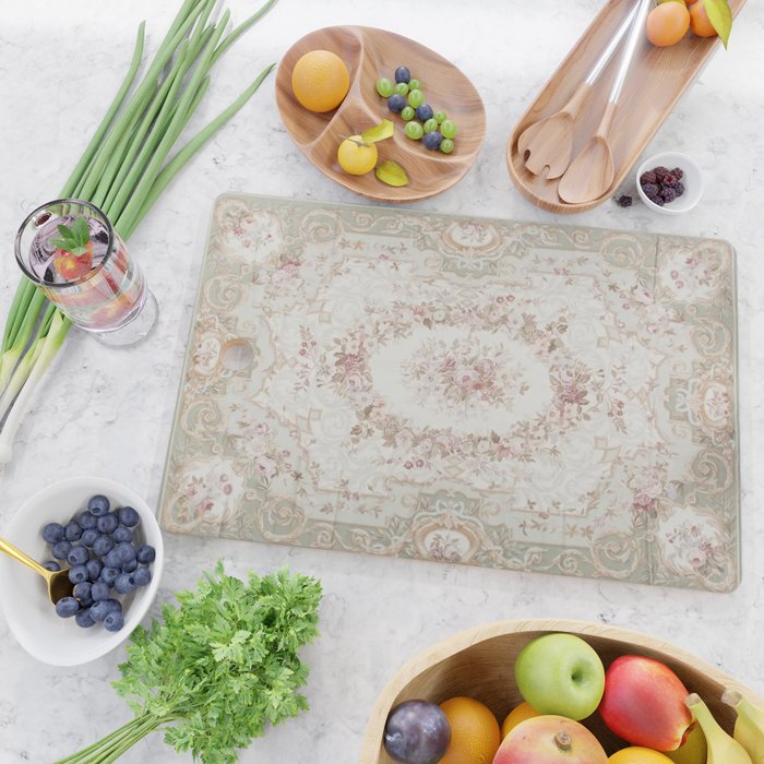 Antique French Aubusson Rose Sage Floral Cutting Board Gallery Image 2