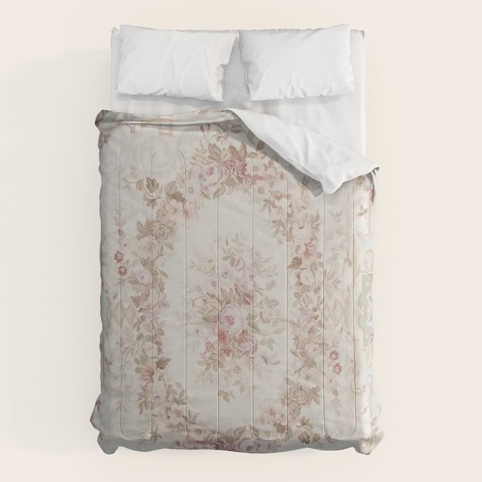 Antique French Aubusson Rose Sage Floral Comforter Gallery Image 6