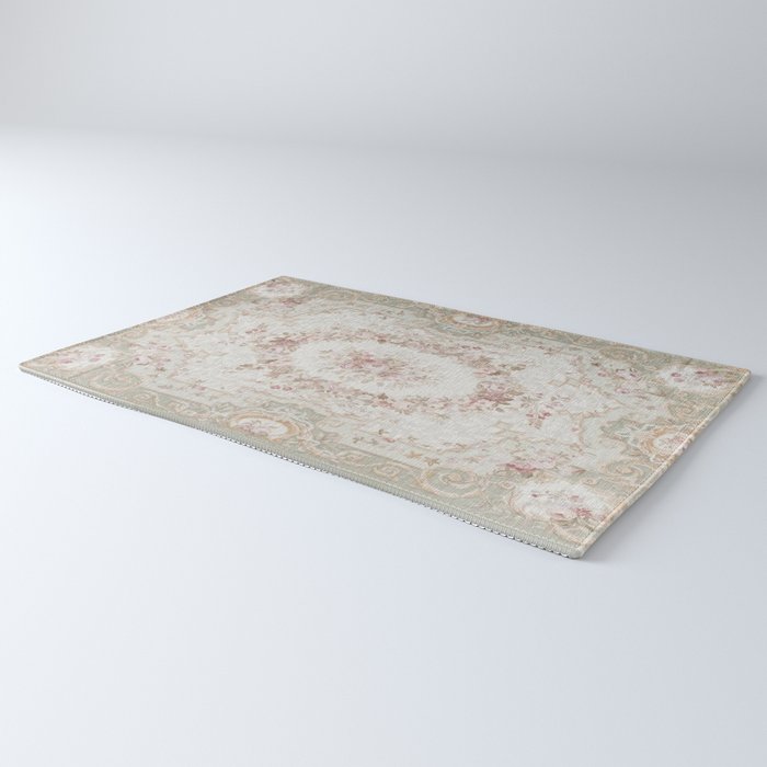 Antique French Aubusson Rose Sage Floral Rug Gallery Image 3