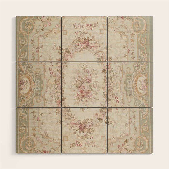 Antique French Aubusson Rose Sage Floral Wood Wall Art Gallery Image 1