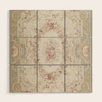 Antique French Aubusson Rose Sage Floral Wood Wall Art Gallery Image 1