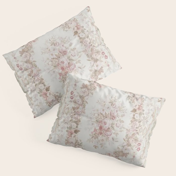 Antique French Aubusson Rose Sage Floral Pillow Sham Gallery Image 3