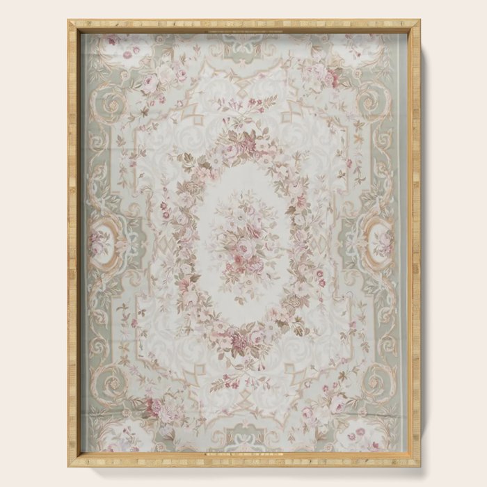 Antique French Aubusson Rose Sage Floral Serving Tray Gallery Image 1