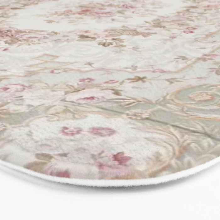 Antique French Aubusson Rose Sage Floral Bath Mat Gallery Image 3