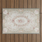 Antique French Aubusson Rose Sage Floral Outdoor Rug Gallery Image 1