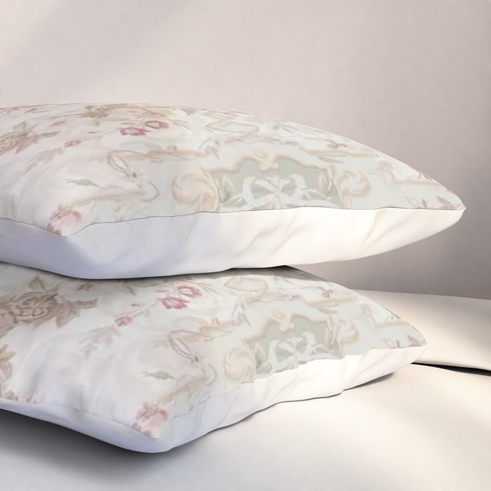 Antique French Aubusson Rose Sage Floral Pillow Sham Gallery Image 3