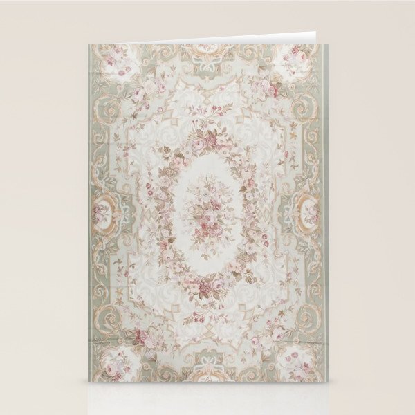 Antique French Aubusson Rose Sage Floral Stationery Card Gallery Image 2
