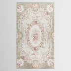 Antique French Aubusson Rose Sage Floral Tablecloth Gallery Image 2