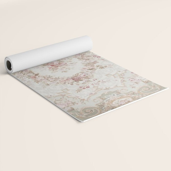 Antique French Aubusson Rose Sage Floral Yoga Mat Gallery Image 2