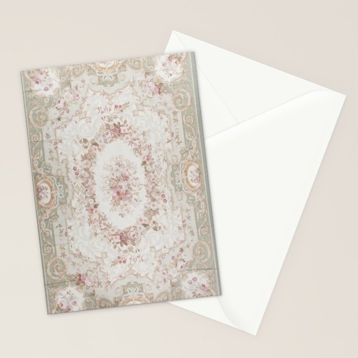 Antique French Aubusson Rose Sage Floral Stationery Card Gallery Image 2