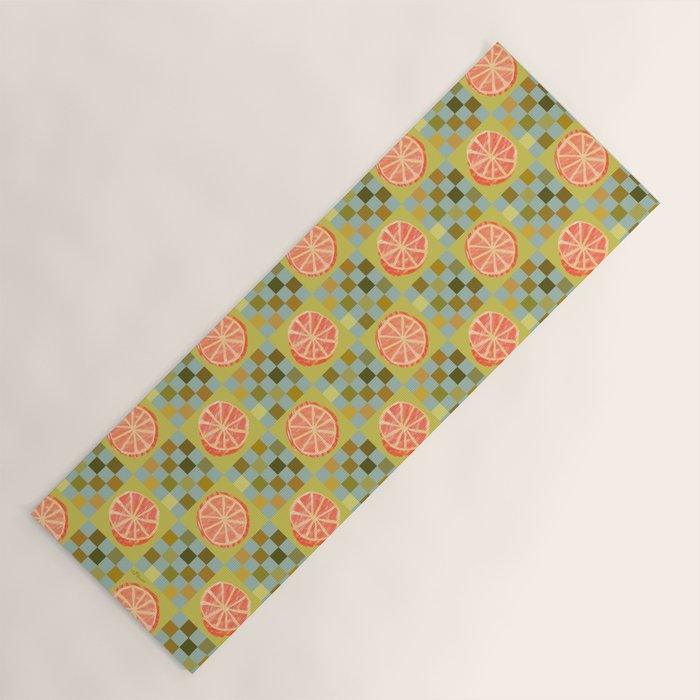 Checkered Citrus Fruit in Sage & Orange Yoga Mat Gallery Image 1