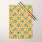 Checkered Citrus Fruit in Sage & Orange Wrapping Paper Gallery Image 1