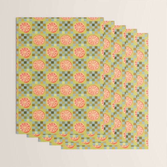Checkered Citrus Fruit in Sage & Orange Wrapping Paper Gallery Image 3