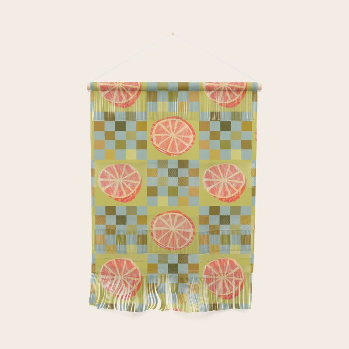 Checkered Citrus Fruit in Sage & Orange Wall Hanging Gallery Image 1