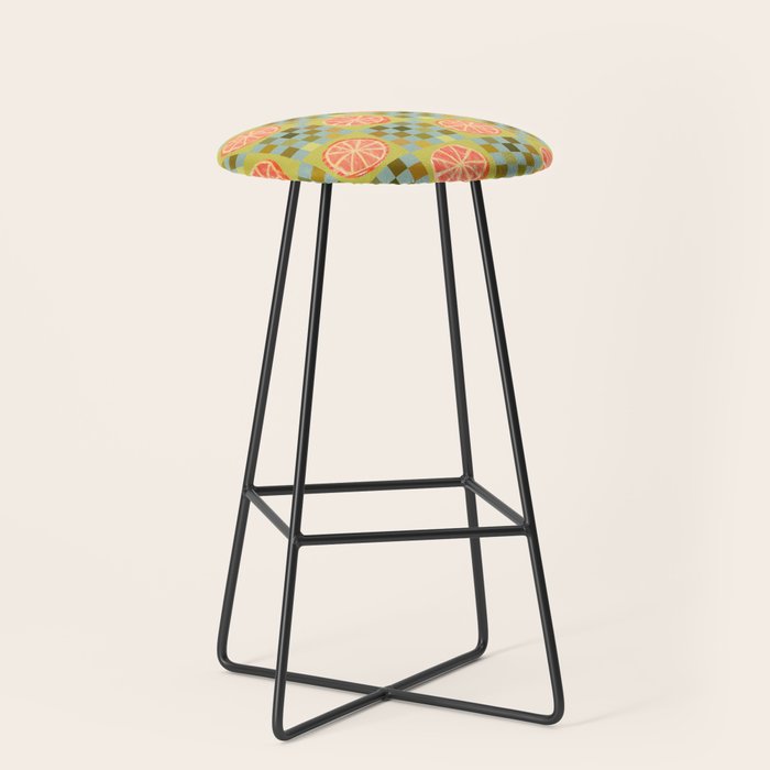 Checkered Citrus Fruit in Sage & Orange Stool Gallery Image 1
