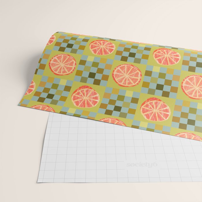 Checkered Citrus Fruit in Sage & Orange Wrapping Paper Gallery Image 2