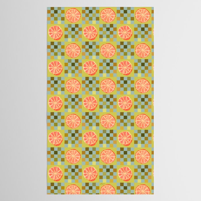 Checkered Citrus Fruit in Sage & Orange Tablecloth Gallery Image 2