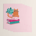 One more chapter // pastel pink background orange tabby cat striped mug with plants fuchsia pink and green books  Wrapping Paper Gallery Image 3