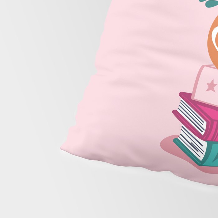 One more chapter // pastel pink background orange tabby cat striped mug with plants fuchsia pink and green books  Pillow Sham Gallery Image 4