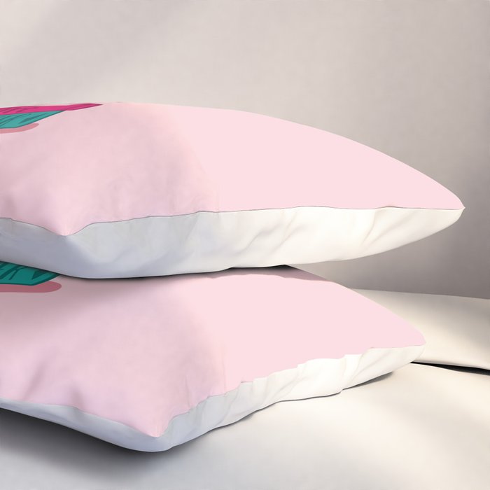 One more chapter // pastel pink background orange tabby cat striped mug with plants fuchsia pink and green books  Pillow Sham Gallery Image 3