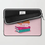 One more chapter // pastel pink background orange tabby cat striped mug with plants fuchsia pink and green books  Laptop Sleeve Gallery Image 2