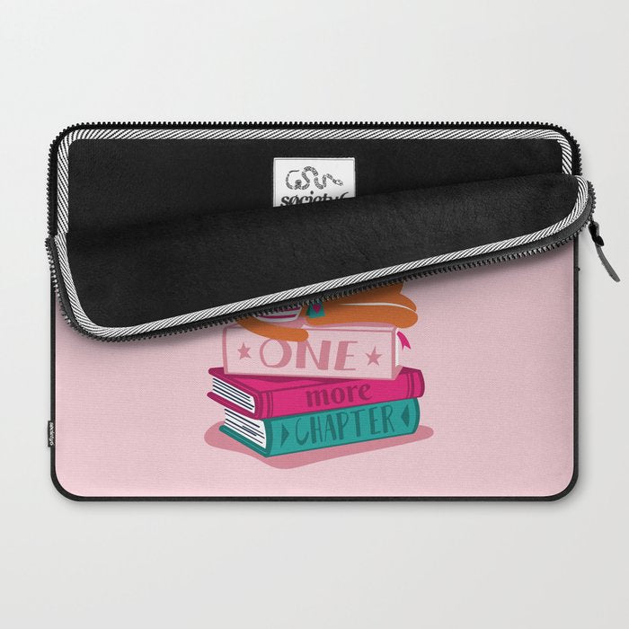 One more chapter // pastel pink background orange tabby cat striped mug with plants fuchsia pink and green books  Laptop Sleeve Gallery Image 2