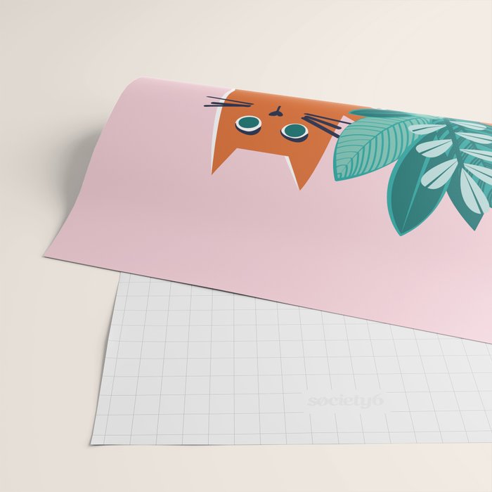 One more chapter // pastel pink background orange tabby cat striped mug with plants fuchsia pink and green books  Wrapping Paper Gallery Image 2