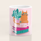 One more chapter // pastel pink background orange tabby cat striped mug with plants fuchsia pink and green books  Coffee Mug Gallery Image 4