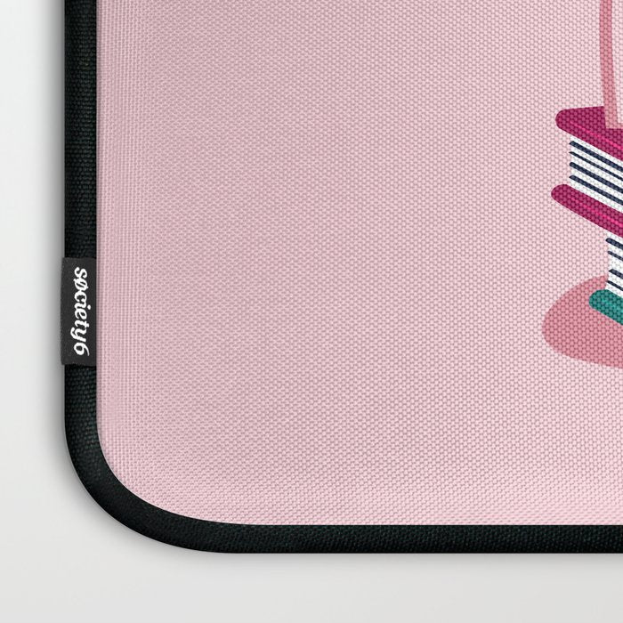 One more chapter // pastel pink background orange tabby cat striped mug with plants fuchsia pink and green books  Laptop Sleeve Gallery Image 3