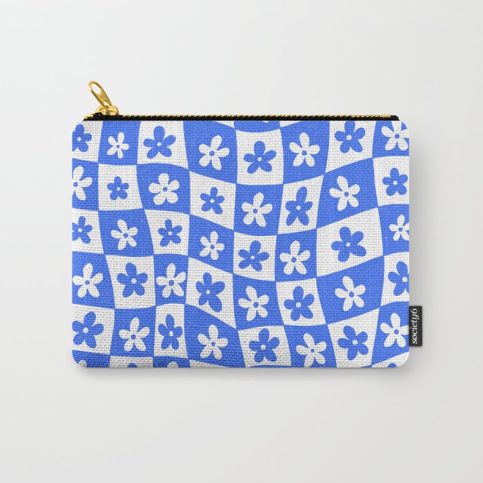 Retro Blue Daisy Checkerboard  Carry All Pouch Gallery Image 1