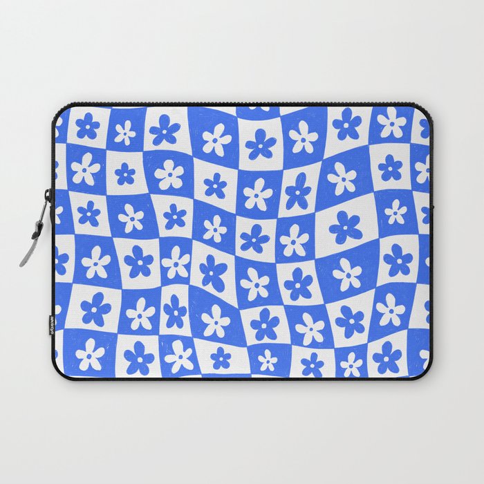 Retro Blue Daisy Checkerboard  Laptop Sleeve Gallery Image 1
